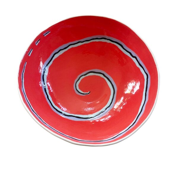 Vintage 1997 Mark Switzer Signed Bowl Orange with Blue Swirl Design 7.5" Wide - Picture 6 of 6